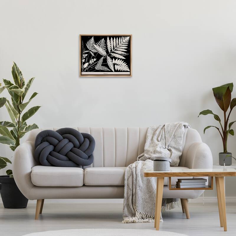Stupell Overlapping Ferns on Black Framed Floater Canvas Wall Art Design By Phillipa Katz