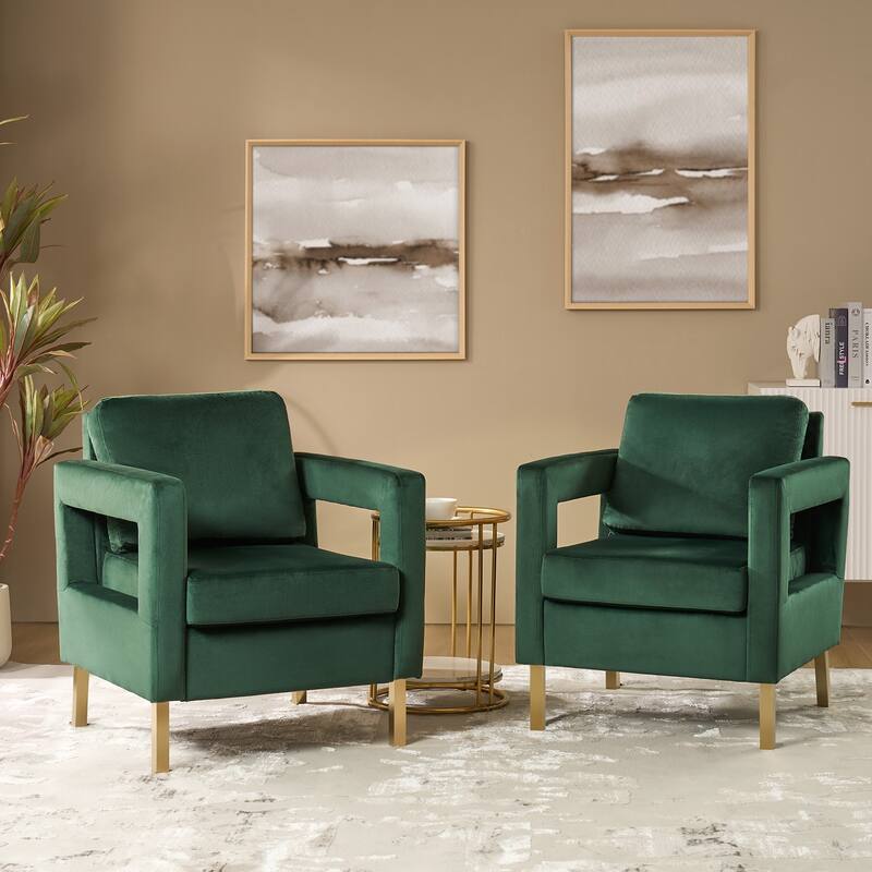 Valentina Modern Upholstered Accent Armchair with Gold Legs Set of 2 by HULALA HOME