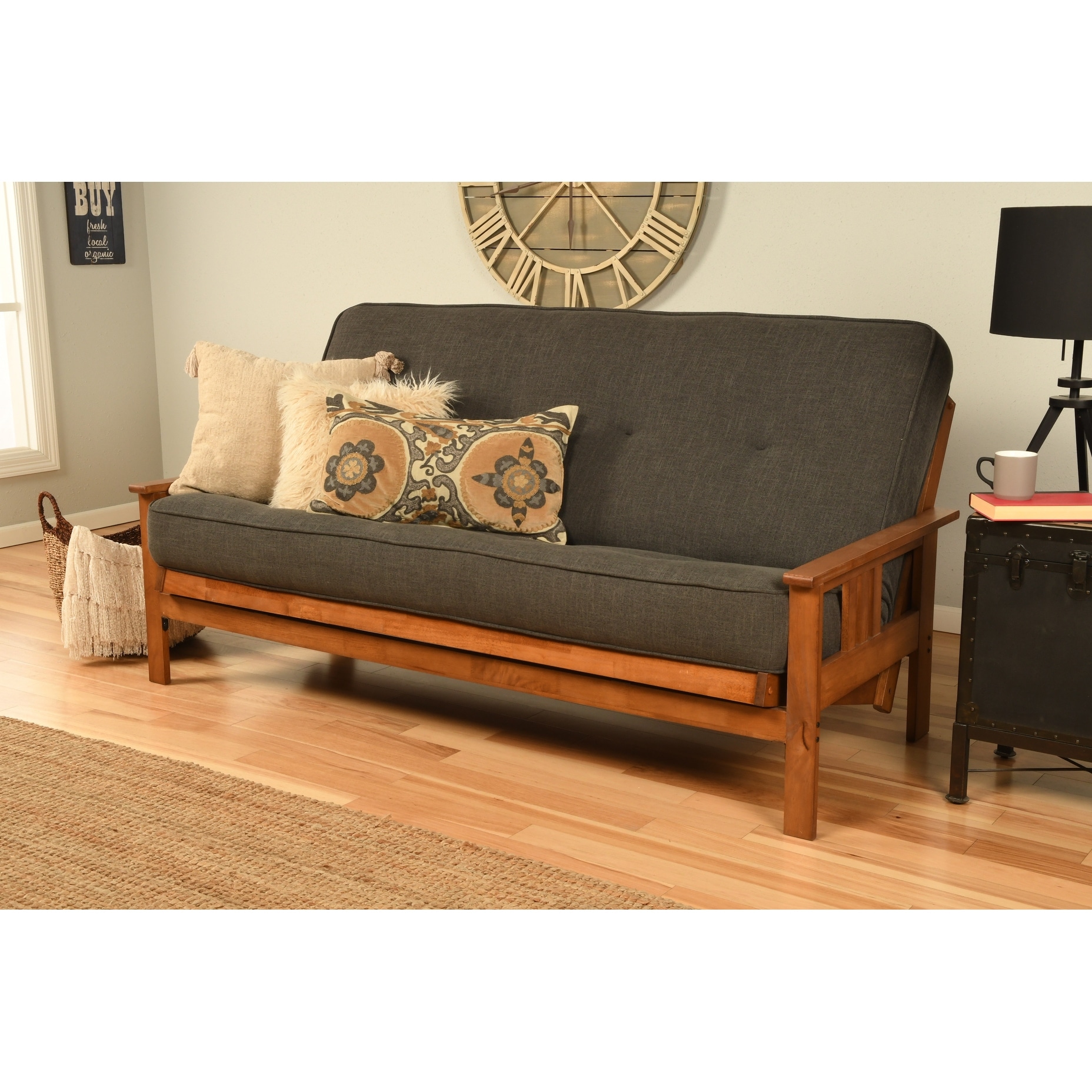Porch & Den Kern Beli Grey/Brown Linen/Wood Futon Set