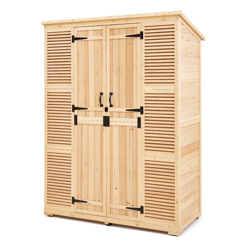 Outdoor Wooden Storage Shed Waterproof Cedar Garden Tool Cabinet - 58 x 26.8 x 77.95 inch