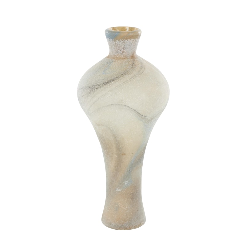 Glass Distressed Decorative Vase with Blue and Tan Texturing - Cream - Roche River Decor