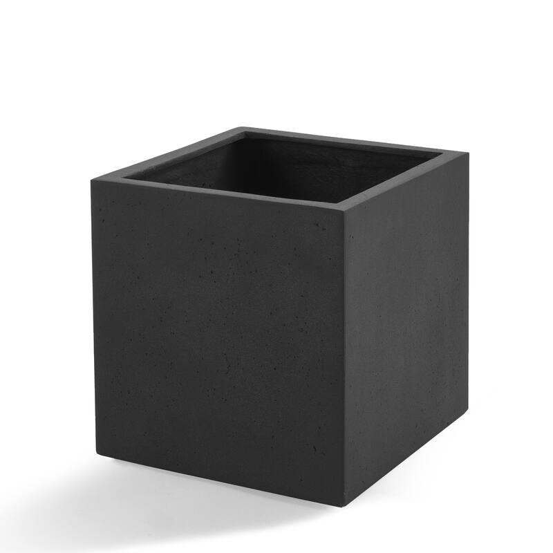 Grigio XL Cube Planter 19.75"W x 19.75"H Fiberglass Stone Resin, Lightweight, Frost & UV Resistant - 19.75"W x 19.75"H
