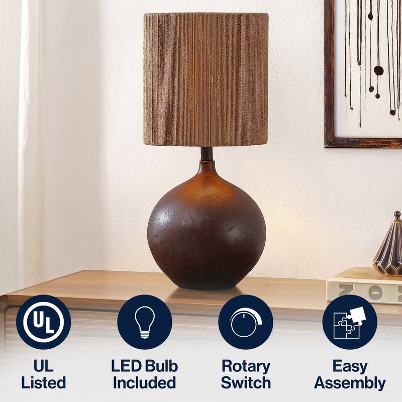 Abram 22.75" Resin/Metal Round Table Lamp with Paper Rope Shade, By JONATHAN Y