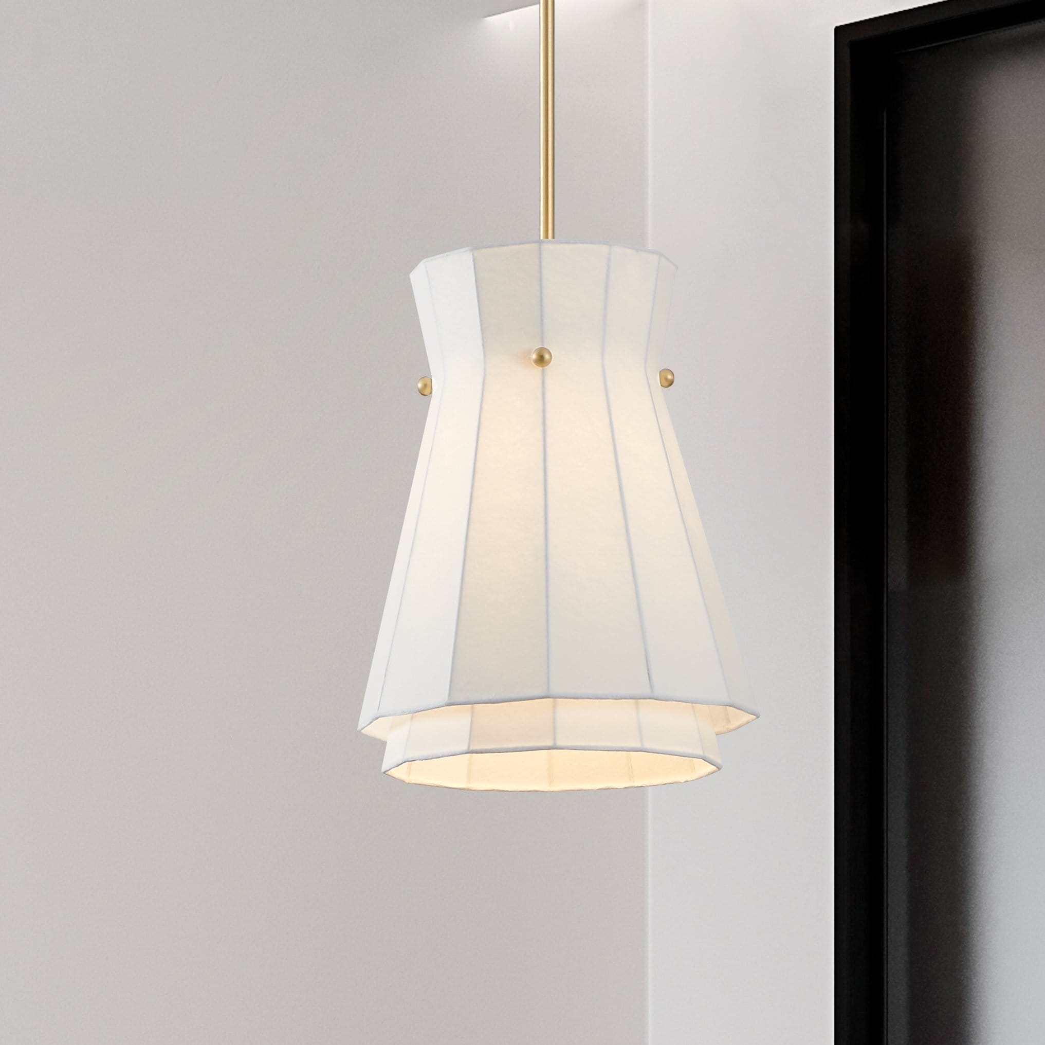 Thesis Bryony 12-inch 1-light Brushed Gold Convertible Pendant with White Synthetic Silk Shade