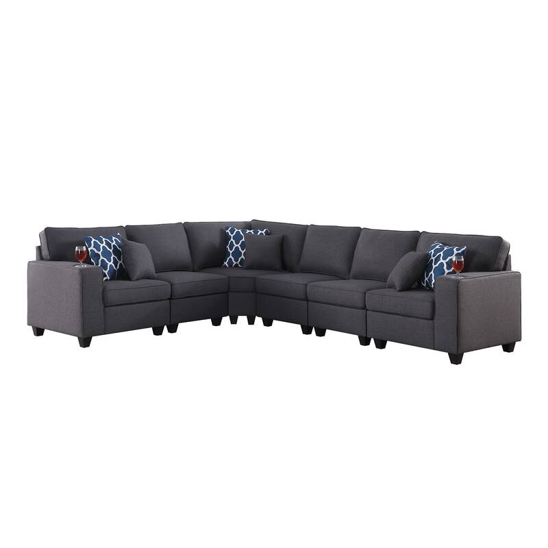 6 Piece Upholstered L-Shape Sectional Sofa in Dark Gray