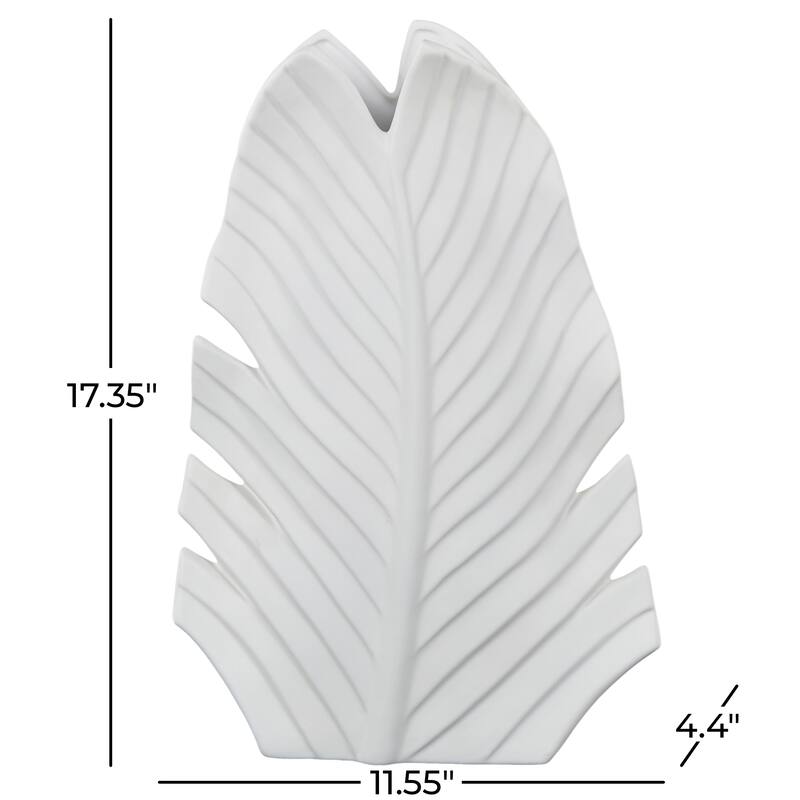 Ceramic Palm Tree Curved Leaf Decorative Vase - Black or White - Roche River Decor