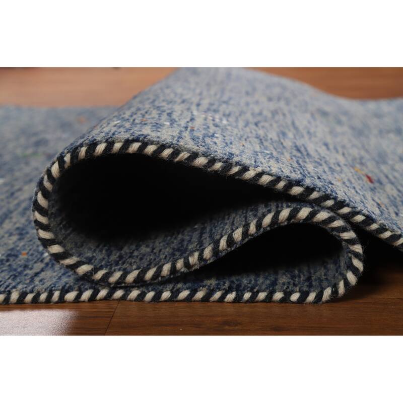 Hand Knotted Oriental 100% Wool Carpet Tribal Stripe Navy Blue & Blues Gabbeh Area Rug - 5' 10'' X 3' 11''