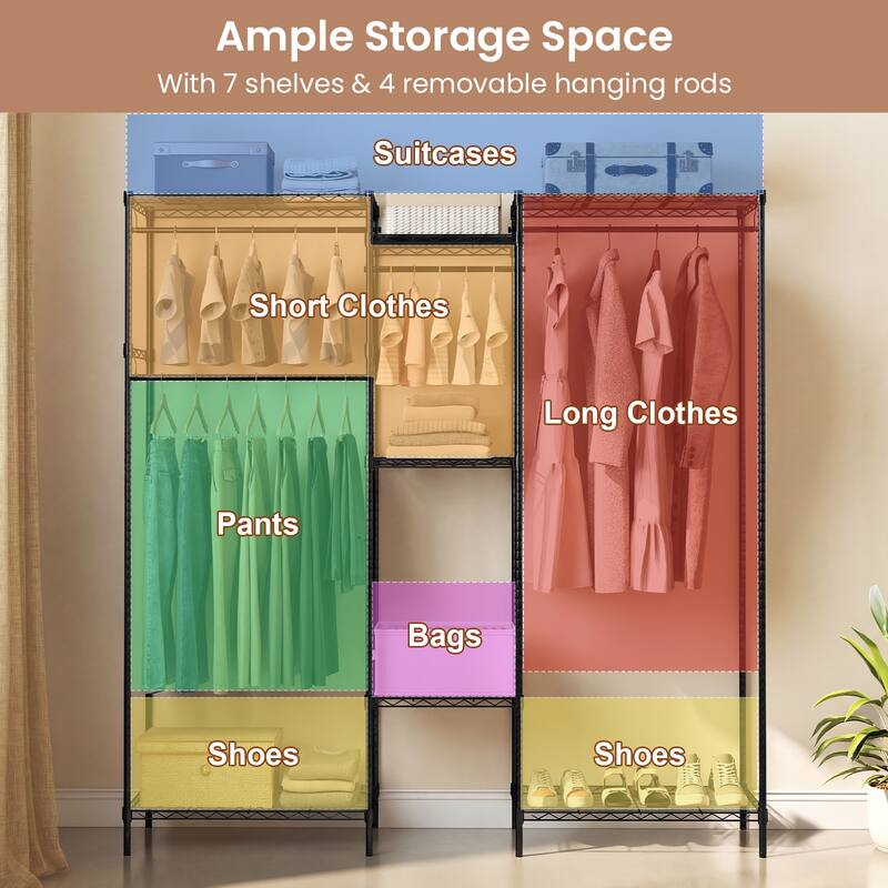 Gymax Portable Wardrobe Convertible Clothes Organizer w/ L-shape &