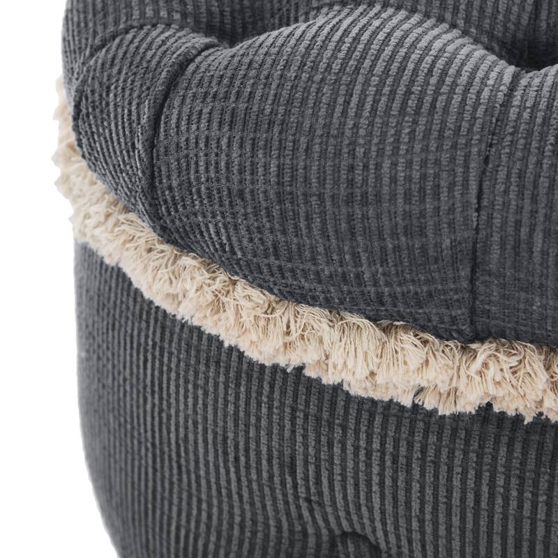 GDF Studio - Aurelia 29.5" Tufted Upholstered Storage Bench with Fringe and Ottoman Seat