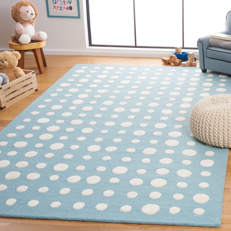 SAFAVIEH Handmade Kids Lexus Dots Wool Rug - 3' x 5' - Blue/Ivory