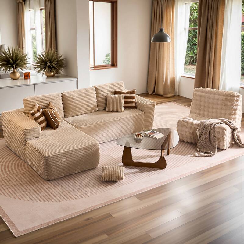 XIZZI Modern Plush Sectional Chaise Couch with Bean Bag Chair