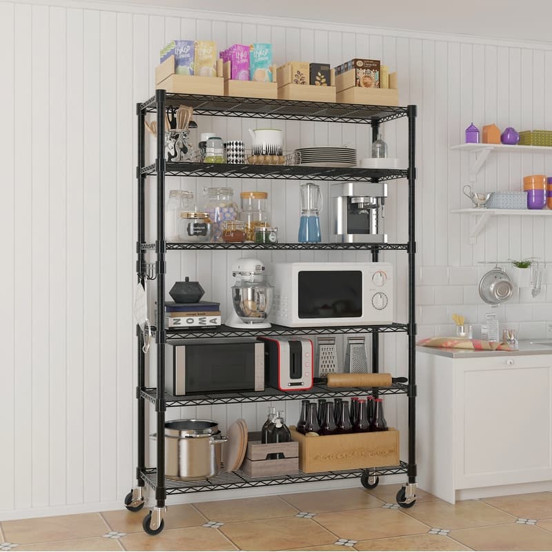 6-Tier NSF-Certified Steel Wire Shelving Rck with Wheels