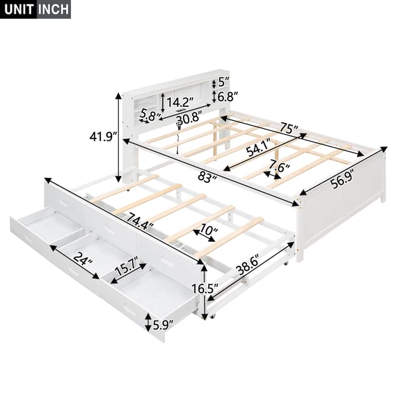 Full Size Platform Bed with Storage Headboard