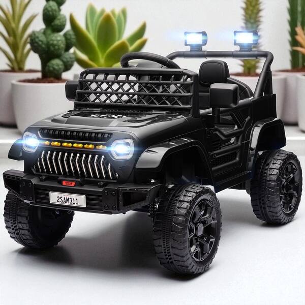 slide 2 of 21, 12V Kids Ride-On Truck, UTV with Remote Control, 3 Speeds, LED Lights, Music & Suspension Wheels for 3-6 Years Black