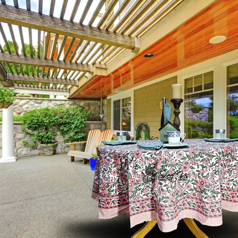 Cotton Floral Block Print Tablecloth Collection