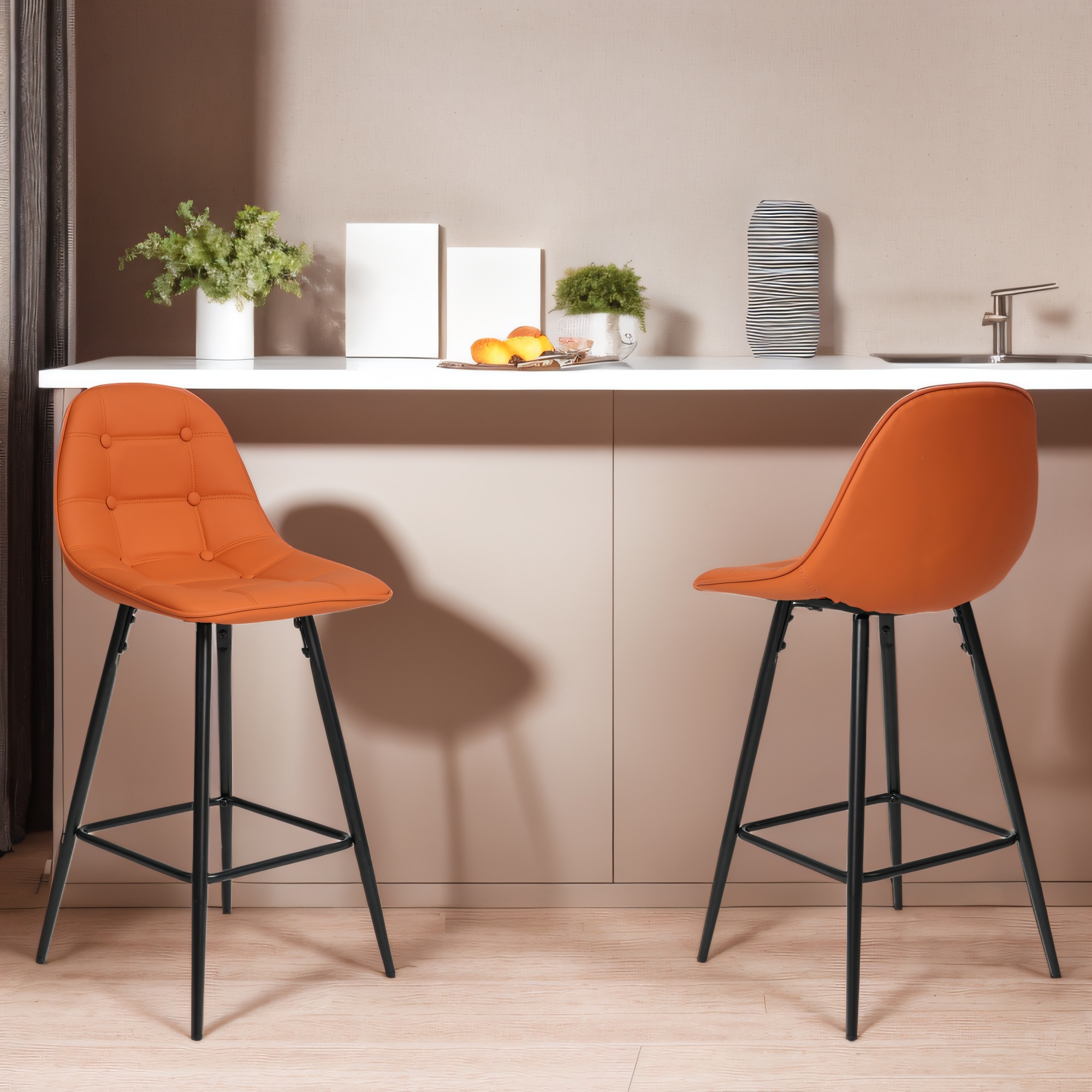 Bar Stools Set of 2 Faux Leather Counter Height Chair 25.5 Armless Bar Chairs w Footrest Kitchen Island Counter Stool Orange Bed Bath Beyond 40832607