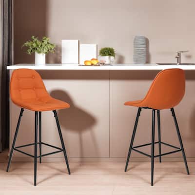 Modern Faux Leather Bar Stools Set of 2 with Back and Footrest-25.5" Seat Height