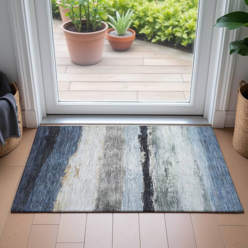 Machine Washable Indoor/Outdoor Watercolor Ombre Chantille Rug