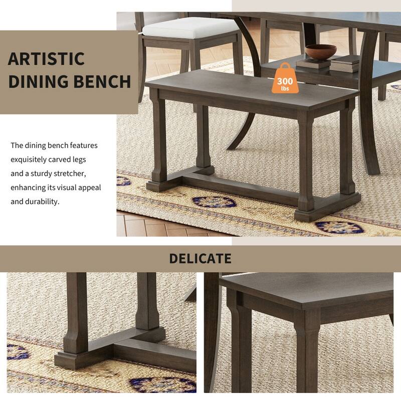 6-Piece Wood Dining Table Set with Storage Shelf and Curved Legs