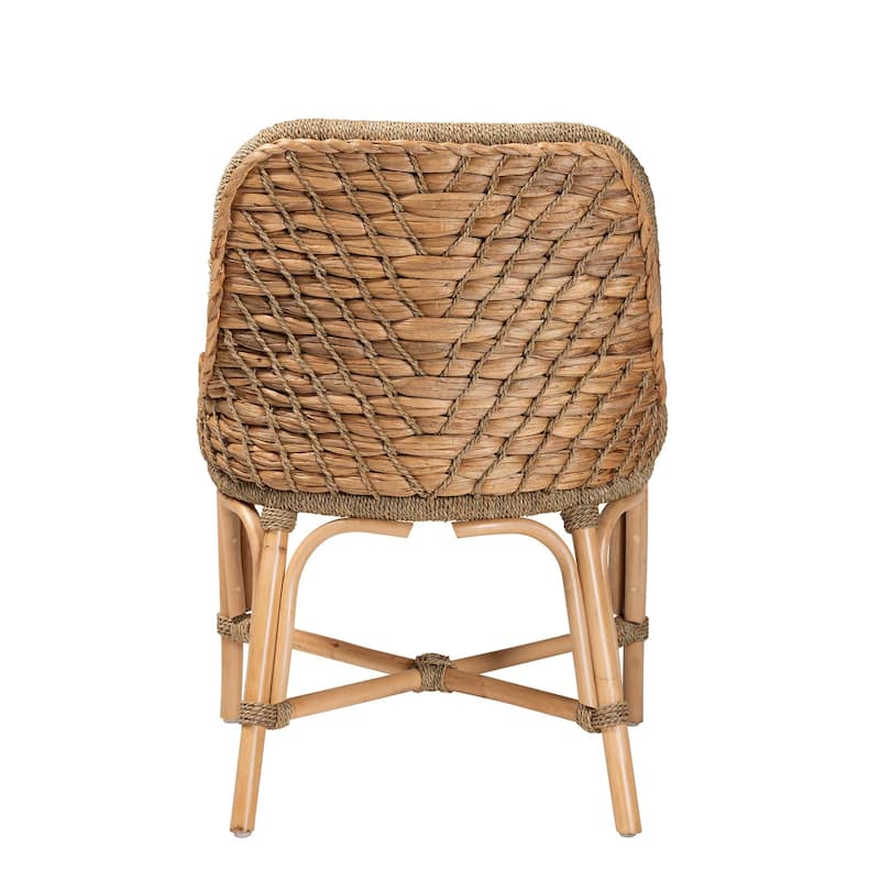 Kyle Bohemian Natural Brown Woven Rattan Dining Chair With Cushion