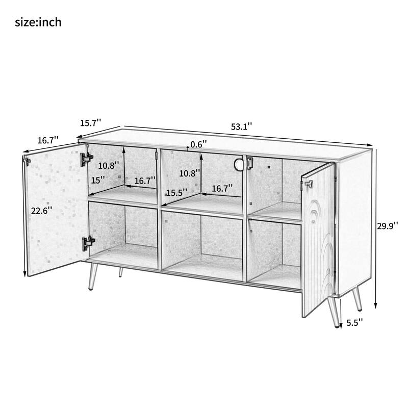 Modern 53'' TV Stand for TVs up to 55'', Media Console with Adjustable Shelf, Metal Legs & Handles, Anti-Tip Device