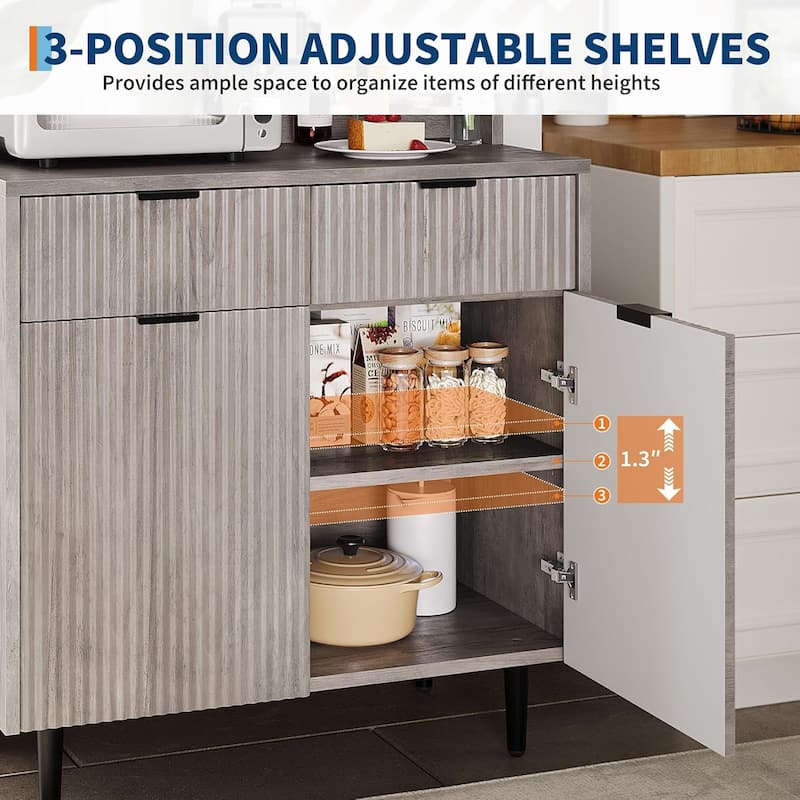 2-Door Sideboard Buffet Cabinet with 2 Drawers, Wood Storage Cabinet for Kitchen