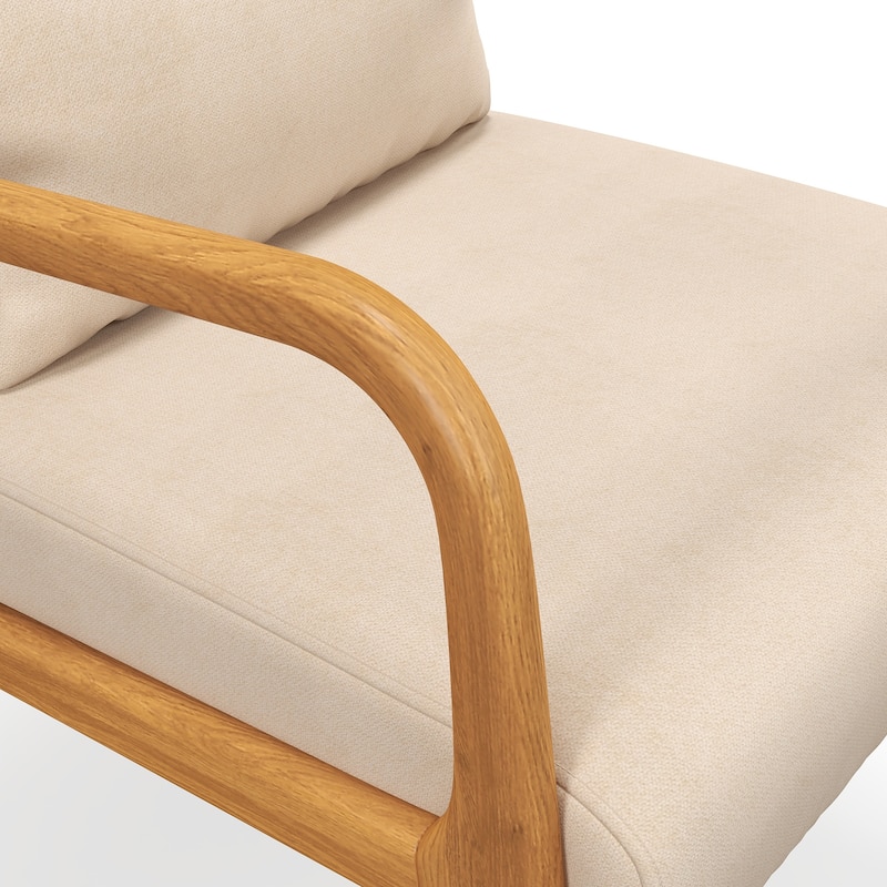 Fabric Accent Chair Armchair with Wood Legs for Bedroom - Beige