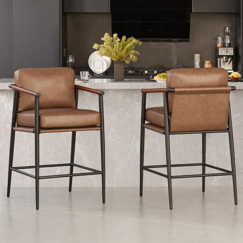 Chris Modern Counter Stools Set with Metal & Wood - Set of 2