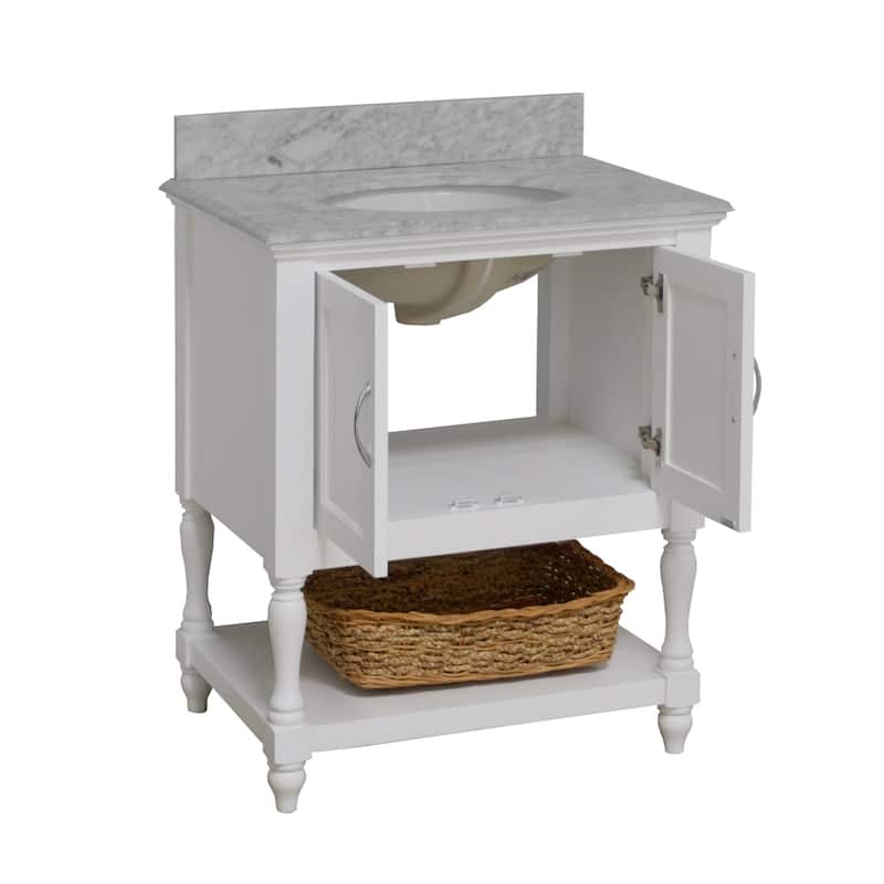 KitchenBathCollection Beverly 30" BathroomVanity w/ Carrara Marble Top