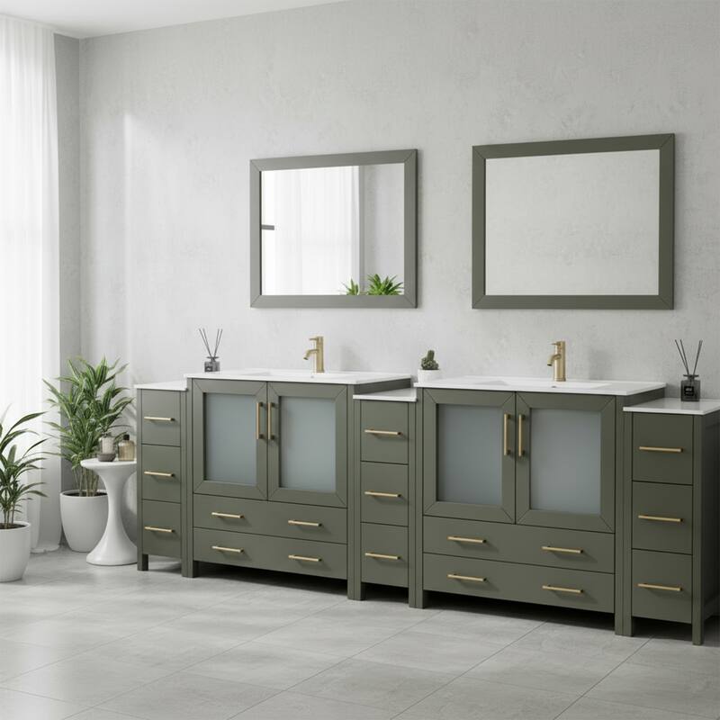 Vanity Art 108" Double Sink Bathroom Vanity Set 13 Dove-Tailed Drawers 3 Cabinets 2 Shelves Soft-Closing Doors with Free Mirror