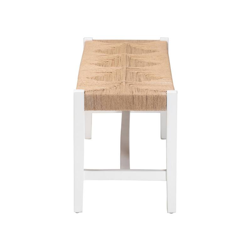 Prita Woven Paper Loom Bench with Mahogany Wood Frame - Handcrafted Accent Seating for Dining Room or Entryway