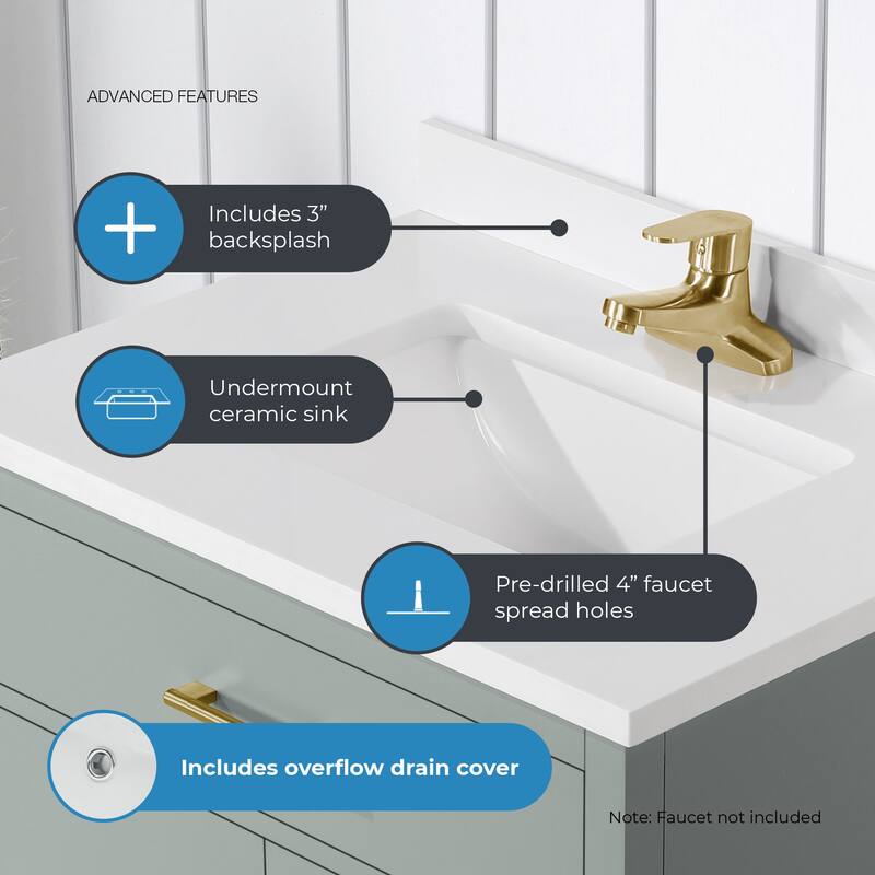 Diya Undermount Single Sink Bathroom Vanity with White Engineered Marble Top