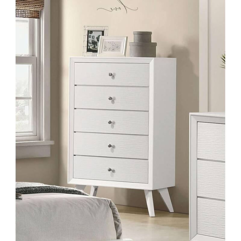 Contemporary White Chest with Angled Legs & Bronze Round Knobs