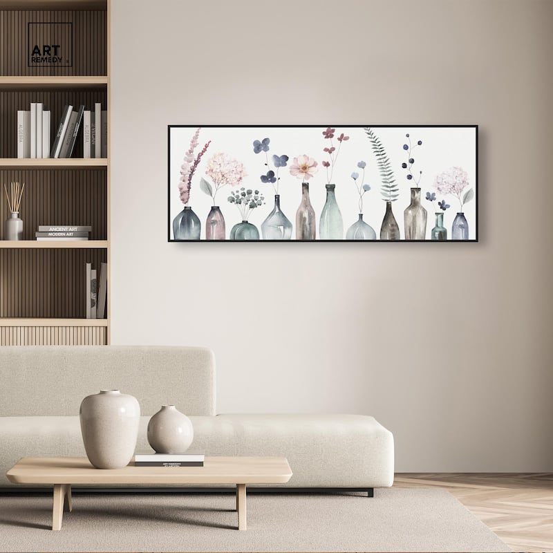 Perfect Indigo Florals Panoramic Canvas by Art Remedy