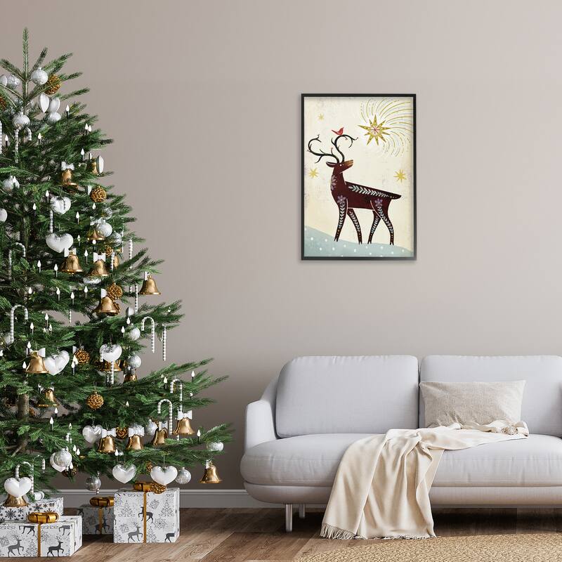 Stupell Rustic Winter Deer Framed Giclee Art Design By Hannah Moren