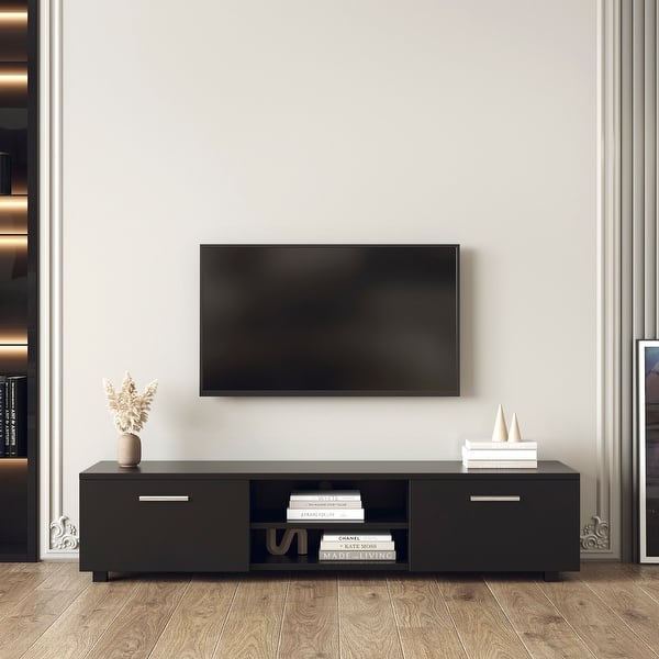 63 inch TV Stand Media Center with 2 Large-Capacity Side Door Cabinet ...