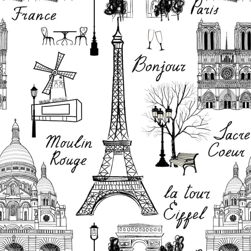 Travel Paris Tile Grunge Removable Wallpaper - 24'' inch x 10'ft