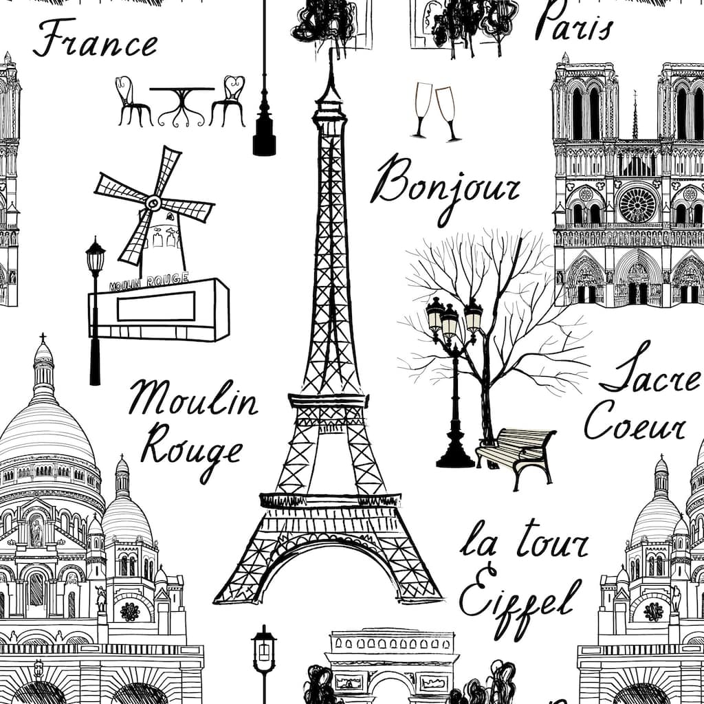 Travel Paris Tile Grunge Removable Wallpaper - 24'' inch x 10'ft