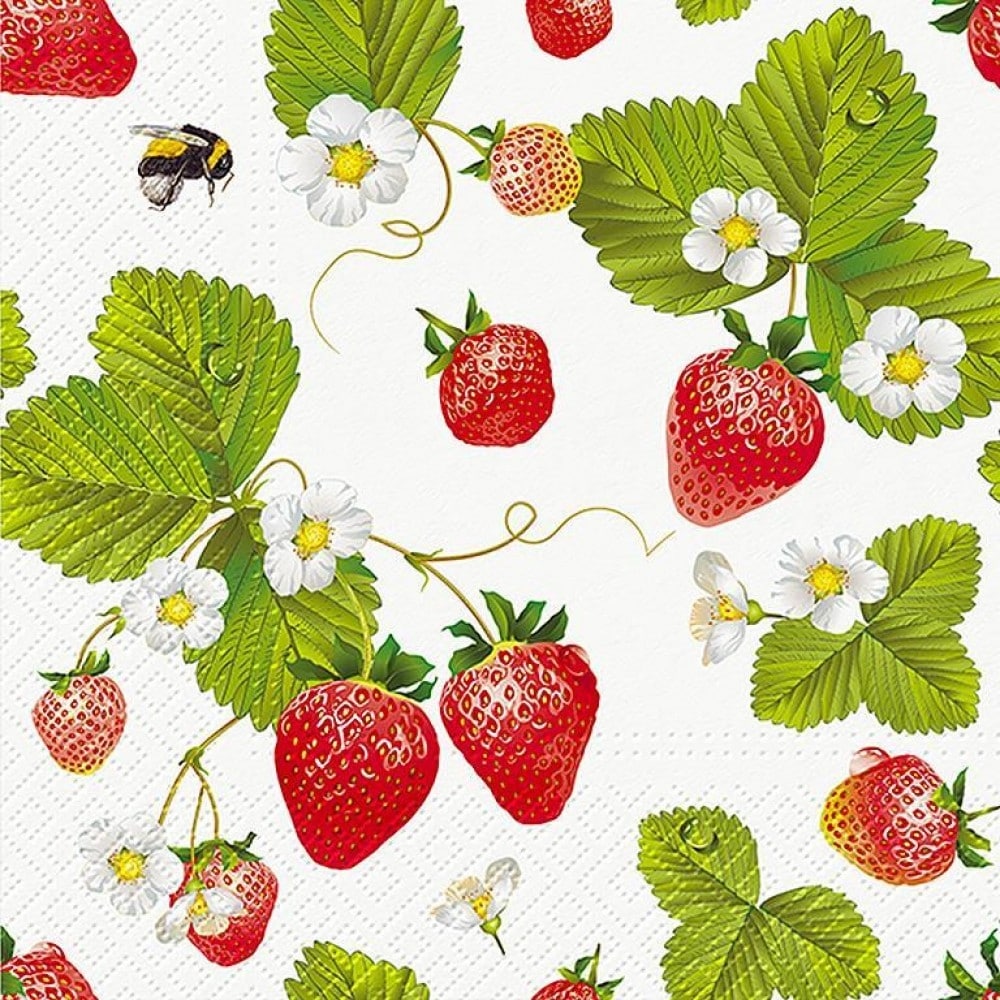 Set Of 20 Luncheon Strawberries With Bees Napkins