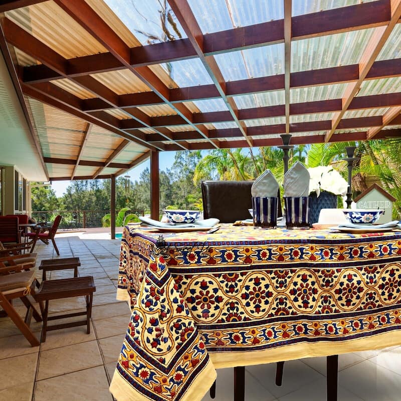 Bloom Kalamkari Lightweight Cotton Sunflower Tablecloth Rectangle - 70 x 104 in