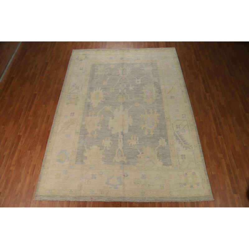 Hand Knotted Oriental 100% Wool Carpet Transitional All-Over Greys & Charcoal Oushak Area Rug - 11' 9'' X 8' 8''