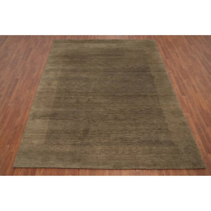 Hand Knotted Oriental 100% Wool Carpet Modern Solid Brown Gabbeh Area Rug - 9' 6'' X 7' 6''