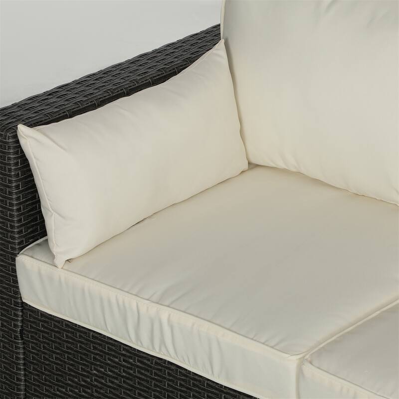 3-Seat Cream White Outdoor Rattan Sofa with Cushions and Weather-Resistant Patio Furniture - 78.7" W x 28.7" D x 28.3" H