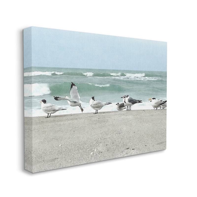Stupell Birds Gathering On Shore Rolling Ocean Waves Canvas Wall Art by Christine Zalewski