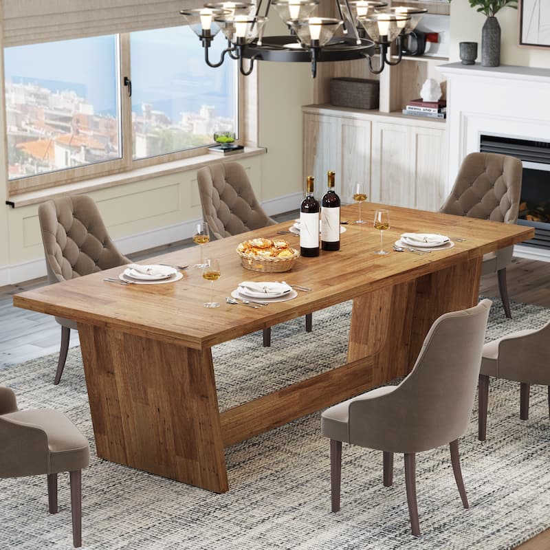 70.87" Large Farmhouse Dining Room Table for 6-8 People, Brown
