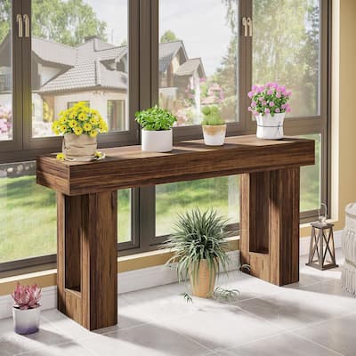 63" Long Farmhouse Console Table, Rustic Brown