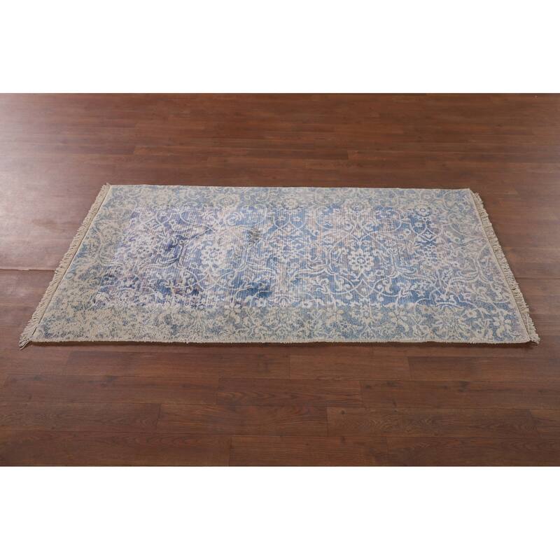 Blue Abstract Modern Accent Rug Handmade Wool Carpet - 2'8"x 5'0"