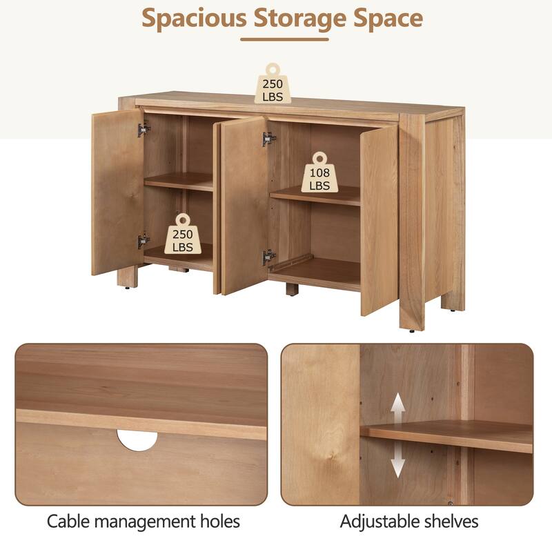 Retro 4-Door Sideboard with Distressed and Adjustable Shelves