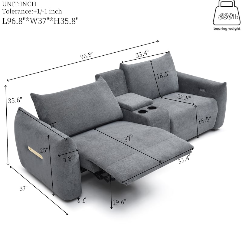 Linen 5-Seater Power Recliner Sofa Set with USB Ports, Storage Console and Cup Holders