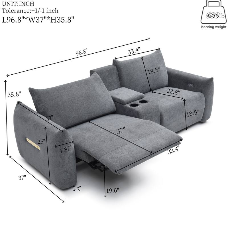 Linen 5-Seater Recliner Sofa Set with USB & Storage Console
